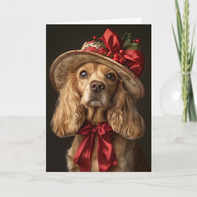 Cocker Spaniel Jul Elegant Viktoriansk Hund Helgkort (Framsida)