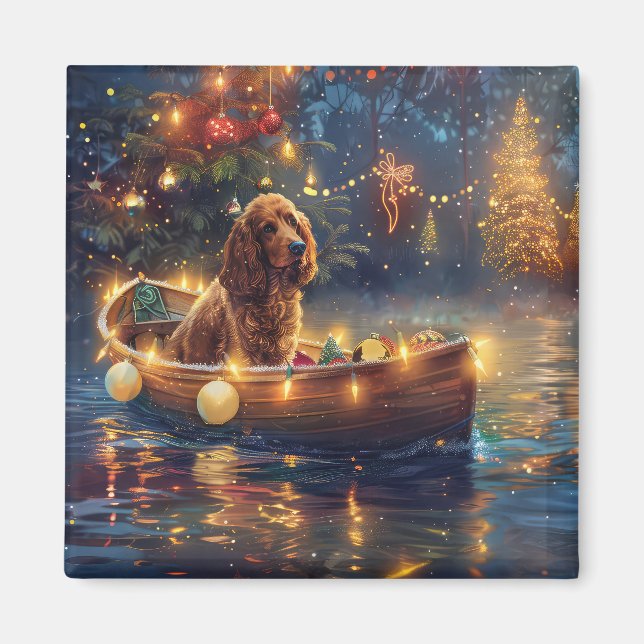 Cocker Spaniel Jul Festlig resa Magnet (Framsidan)