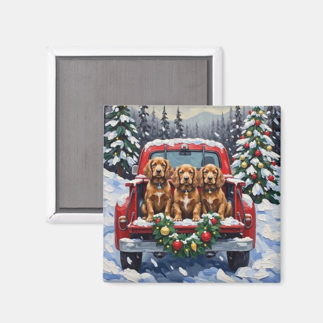 Cocker Spaniel Jul Röda Lastbil Holiday Magnet (Front/Back)