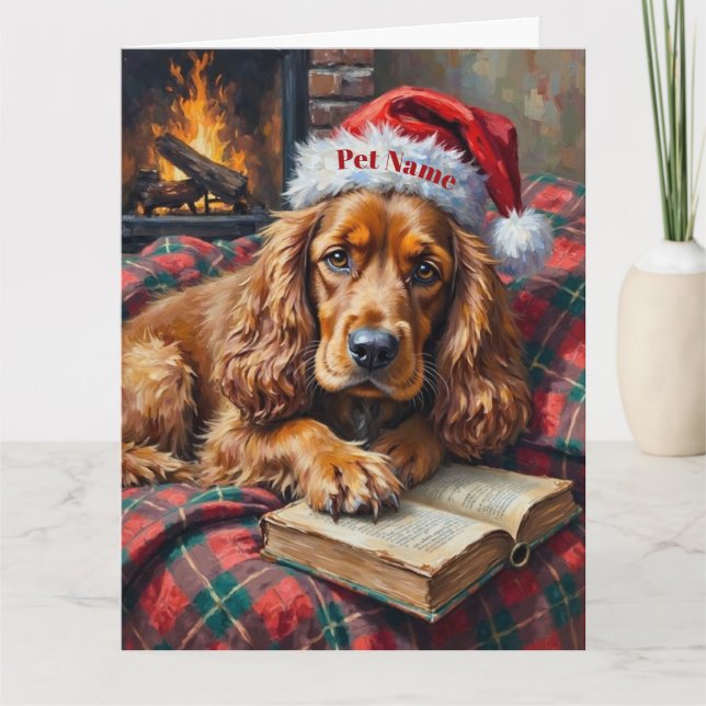 Cocker Spaniel Julberättelse Tid Hatt Kort (Framsida)