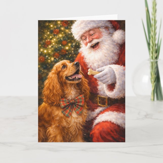 Cocker Spaniel julkort – Charlie med tomte Helgkort (Framsida)