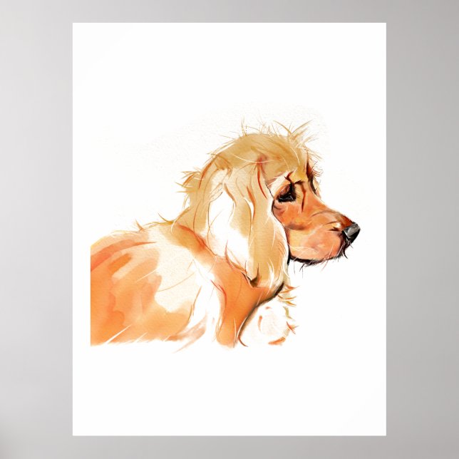 Cocker Spaniel konst, akvarellmålning Poster (Framsidan)