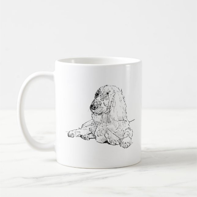 Cocker Spaniel Linjedragningskonst Hund Kaffe Mugg (Vänster)