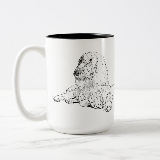 Cocker Spaniel Linjedragningskonst Hund Kaffe Mugg (Vänster)