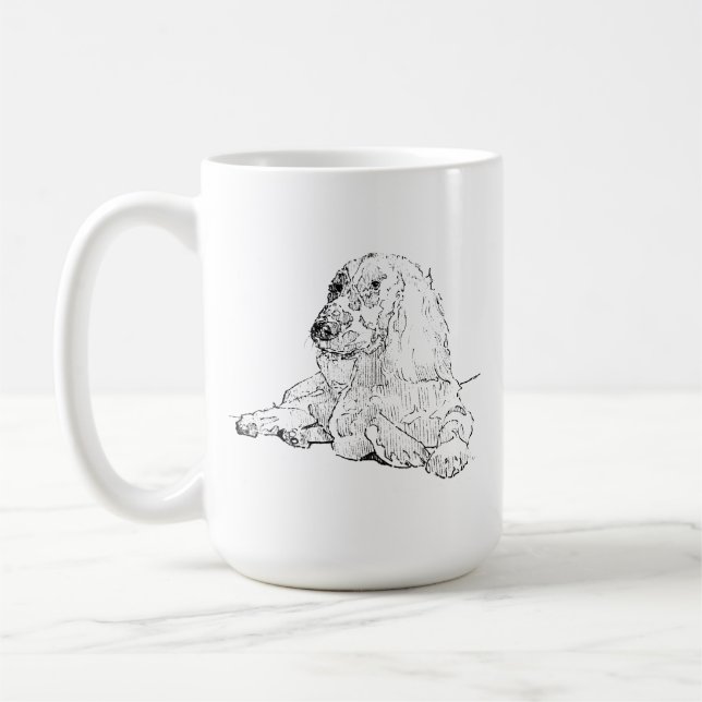 Cocker Spaniel Linjedragningskonst Hund Kaffe Mugg (Vänster)