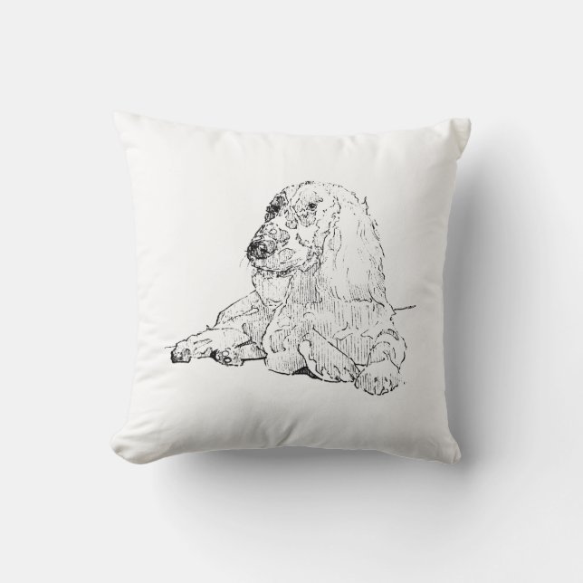 Cocker Spaniel Linjedragningskonst Hund  Kudde (Framsida)