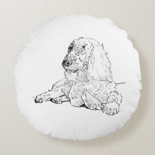Cocker Spaniel Linjedragningskonst Hund Rund Kudde