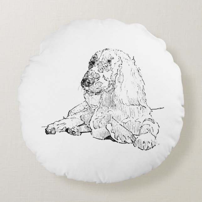 Cocker Spaniel Linjedragningskonst Hund  Rund Kudde (Framsidan)