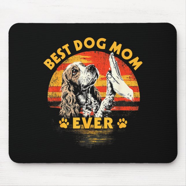 Cocker spaniel mamma retro solnedgång rolig hund m musmatta (Framsidan)