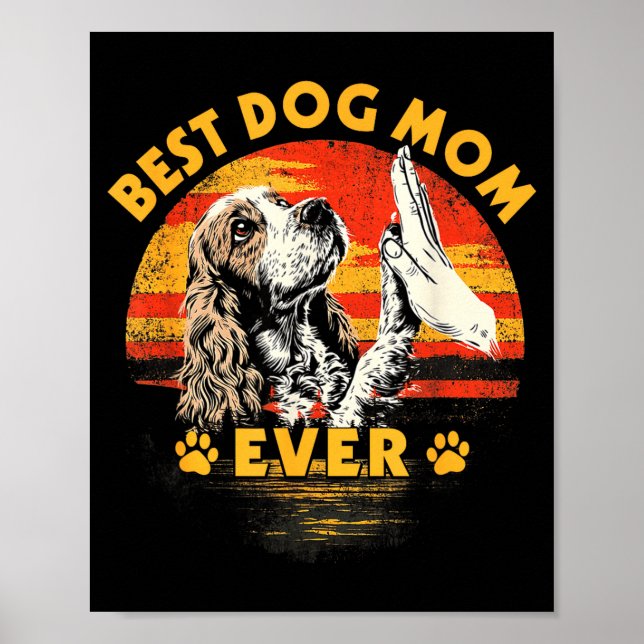 Cocker spaniel-mamma retro solnedgång rolig hund m poster (Framsidan)