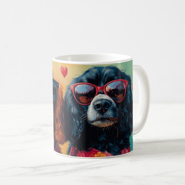 Cocker Spaniel Med Hjärtrosor Alla Hjärtans Dag  Kaffemugg (Framsida höger)