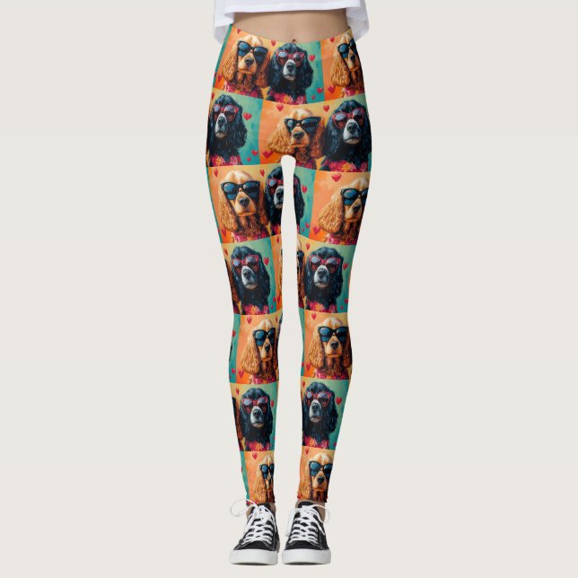 Cocker Spaniel Med Hjärtrosor Alla Hjärtans Dag  Leggings (Framsida)