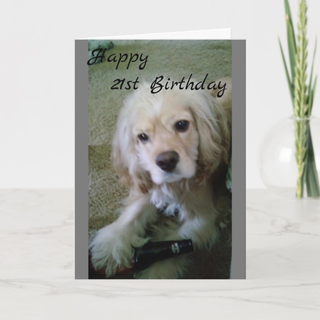 COCKER SPANIEL MED NÖTKÖTT-LYCKLIG **21:A BIRTHDAY KORT (Framsida)