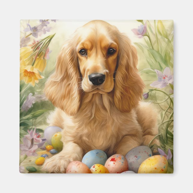 Cocker Spaniel med påskägg semester Magnet (Framsidan)
