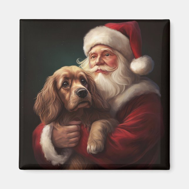 Cocker Spaniel med Tomte Festiv Jul Magnet (Framsidan)