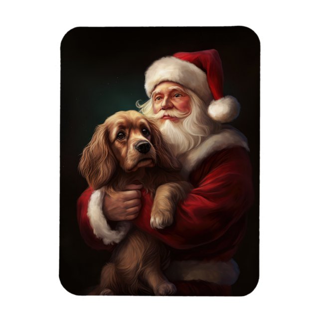 Cocker Spaniel med Tomte Festlig Jul Magnet (Vertikal)