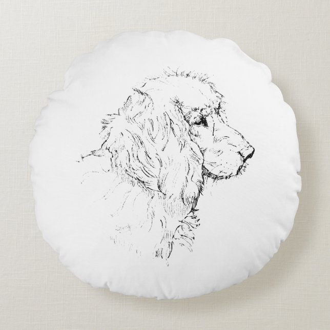 Cocker Spaniel – minimalistisk hund linjedragning Rund Kudde (Framsidan)