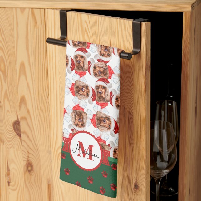 Cocker Spaniel Mönster Monogram Jul Hund Kökshandduk (Thirds Fold)