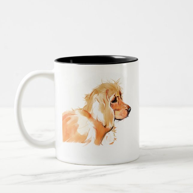 Cocker Spaniel Mugg, Hundmamma Kaffe Akvarell Två-Tonad Mugg (Vänster)