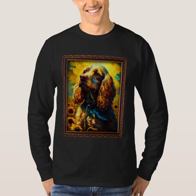 Cocker Spaniel Painting Sunflower Flower Mom Women T Shirt (Framsida)