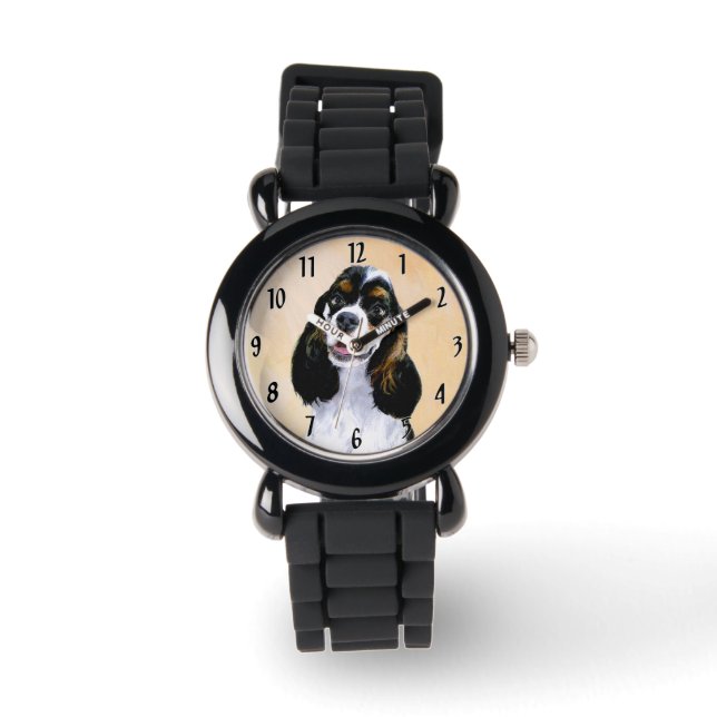 Cocker Spaniel (Parti) Målning - Original Hundkons Armbandsur (Framsida)