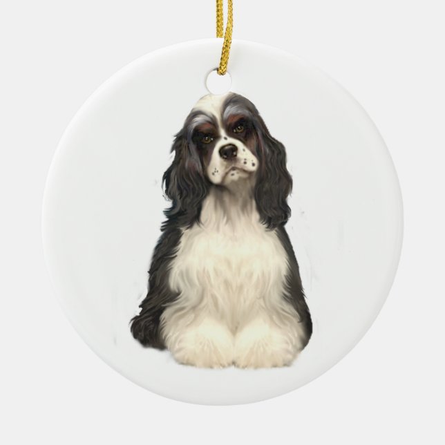 Cocker Spaniel - partifärgad Julgransprydnad Keramik (Framsidan)
