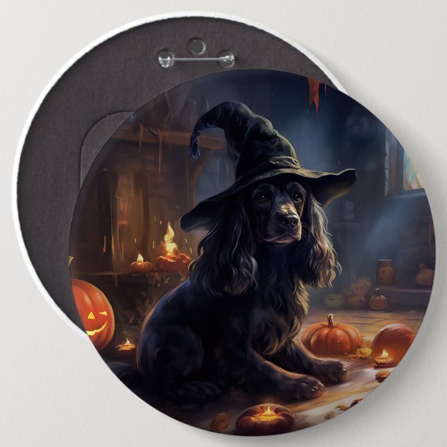 Cocker Spaniel Pumpa Halloween Skräckinjagande Knapp (Framsida & baksida)