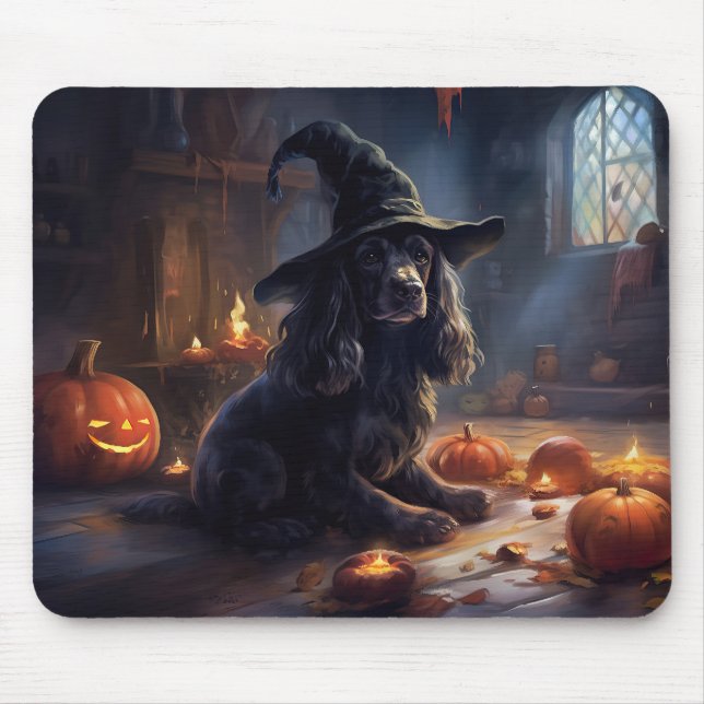 Cocker Spaniel Pumpakvar Halloween Skräckinjagande Musmatta (Framsidan)