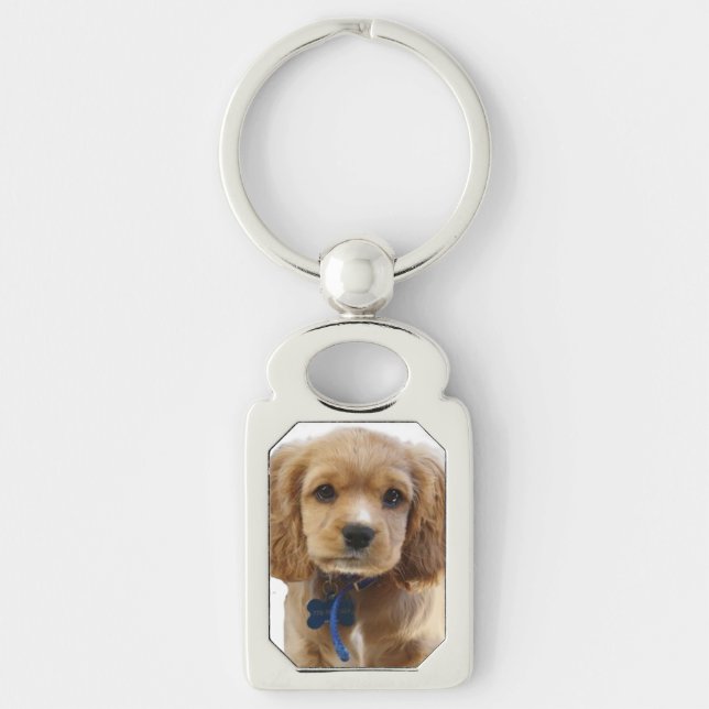 Cocker spaniel rektangulärt silverfärgad nyckelring (Framsidan)