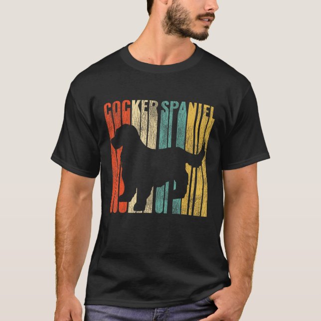 Cocker Spaniel Retro 1970s Dog Silhouette Cracked  T Shirt (Framsida)