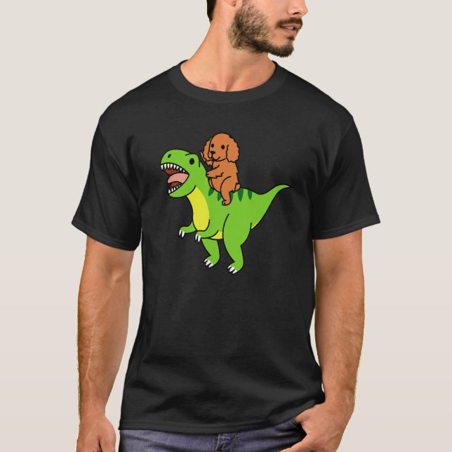 Cocker Spaniel Ridning Rex Dinosaur Hund T Shirt (Framsida)