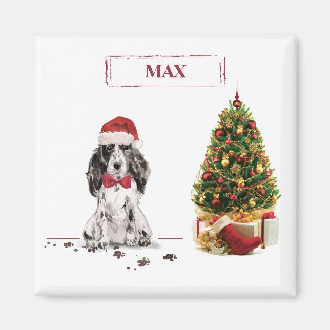 Cocker Spaniel Rolig Jul Hund med Träd Magnet (Framsidan)