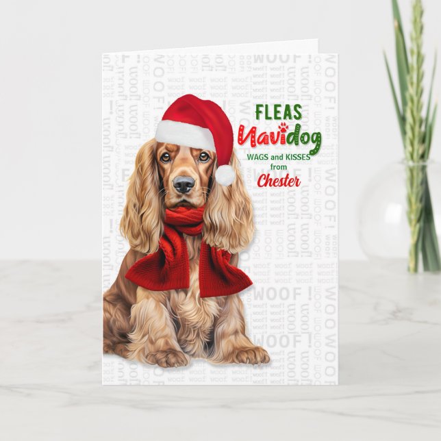 Cocker Spaniel Roliga Lopp Navidog med namn Helgkort (Framsida)