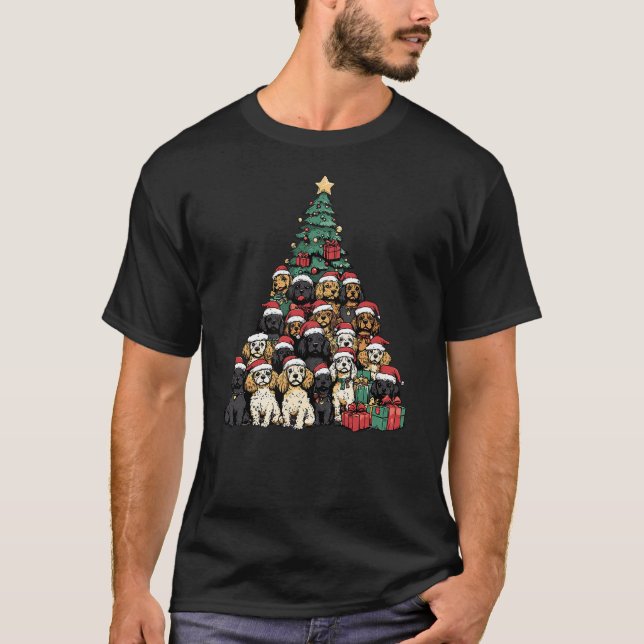 Cocker Spaniel Santa Christmas Tree Xmas Dog Lover T Shirt (Framsida)