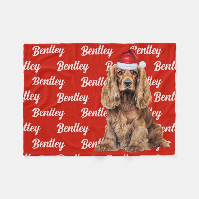Cocker Spaniel Santa Dog Custom Name Christmas Fleecefilt (Framsidan (Horisontell))