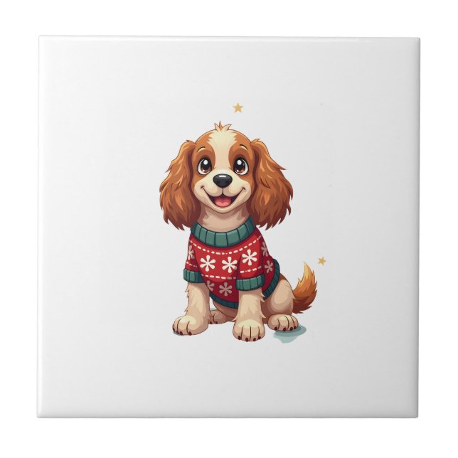 Cocker Spaniel Snöflinga Glöd Kakelplatta (Framsidan)