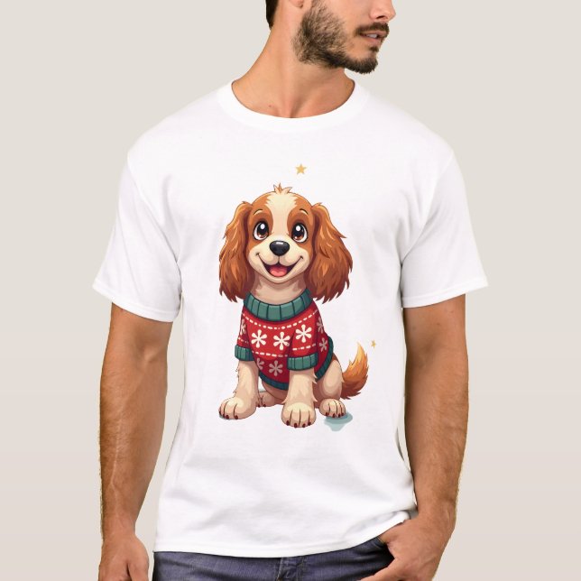 Cocker Spaniel Snöflinga Glöd T Shirt (Framsida)