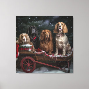 Cocker Spaniel Snöig Släd Jul Dekoration Canvastryck