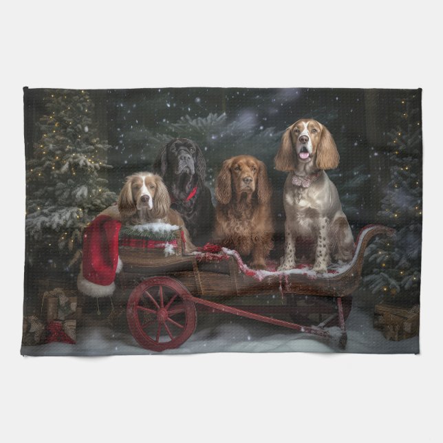 Cocker Spaniel Snöig Släd Jul Dekoration Kökshandduk (Horisontell)