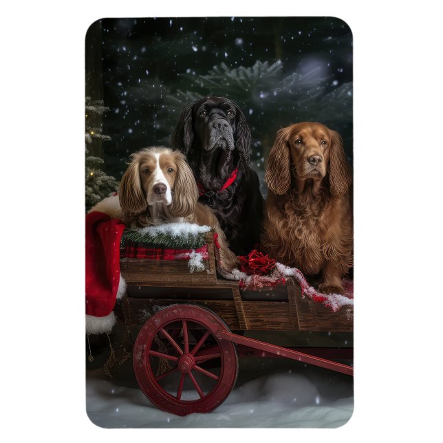Cocker Spaniel Snöig Släd Jul Dekoration Magnet (Vertikal)