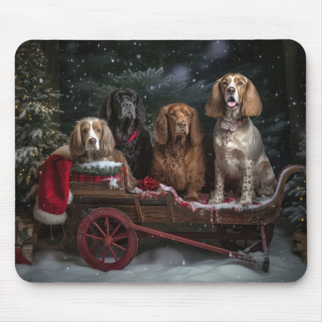 Cocker Spaniel Snöig Släd Jul Dekoration Musmatta (Framsidan)