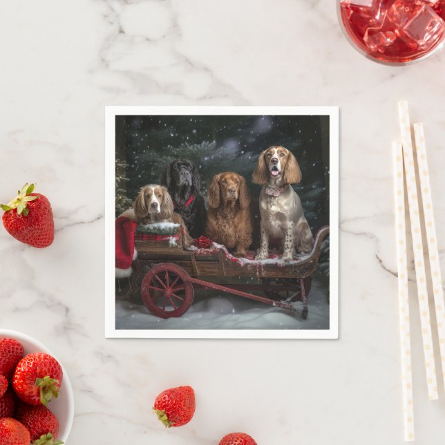 Cocker Spaniel Snöig Släde Jul Dekoration Pappersservett (Insitu)