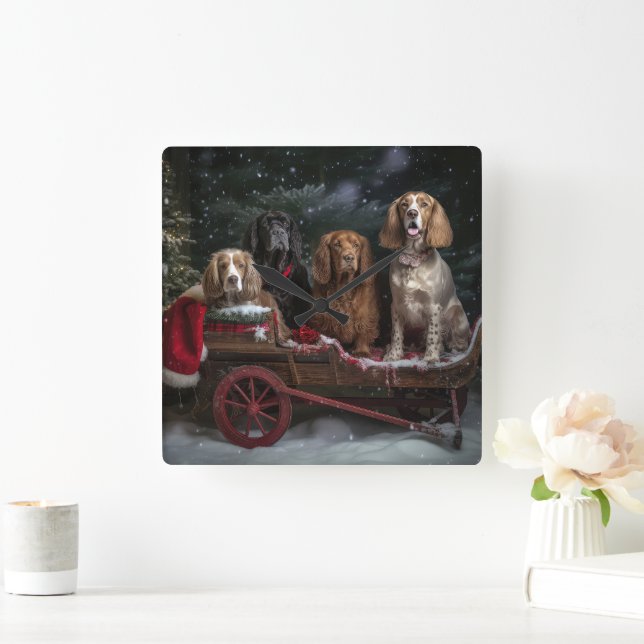 Cocker Spaniel Snöig släde juldekoration  Fyrkantig Klocka (Hem)