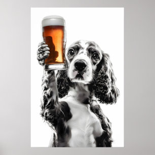 Cocker Spaniel som dricker öl Konst Rolig hundälsk Poster