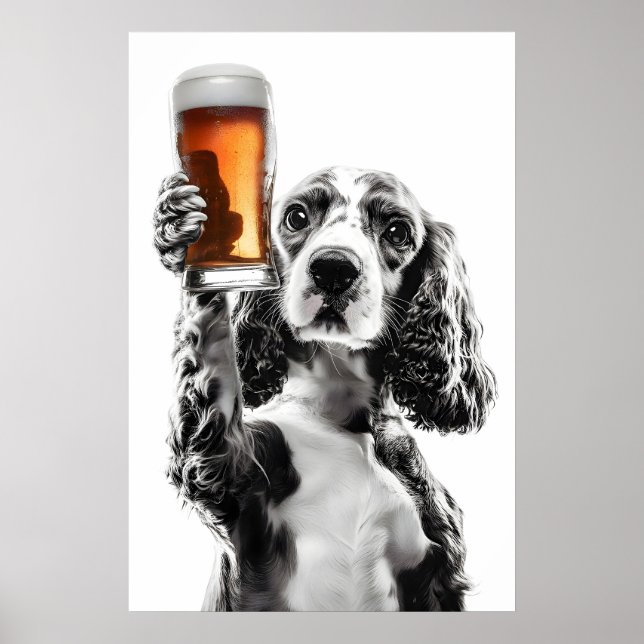 Cocker Spaniel som dricker öl Konst Rolig hundälsk Poster (Framsidan)