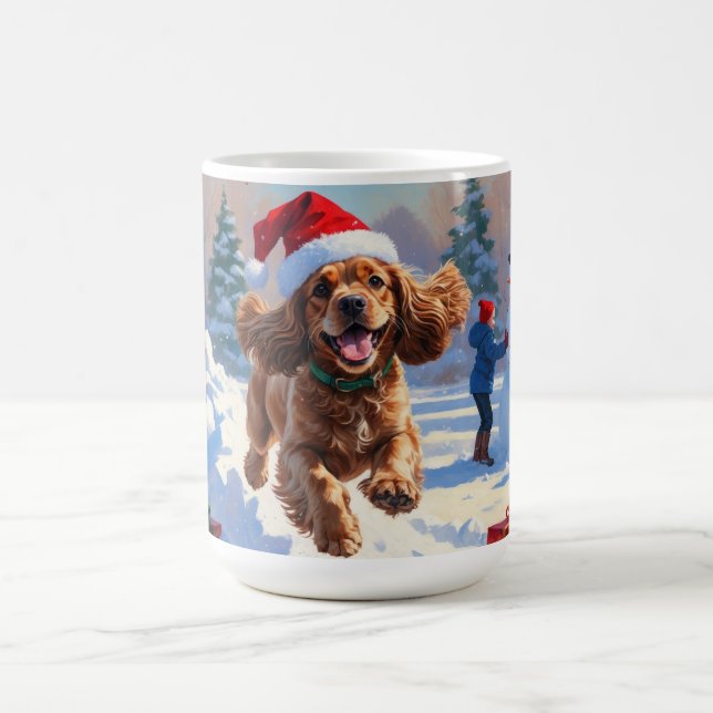 Cocker Spaniel springer i snö med julhatt Kaffemugg (Center)