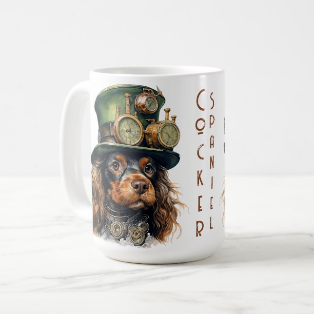 Cocker Spaniel Steampunk Hund Kaffemugg (Framsida vänster)