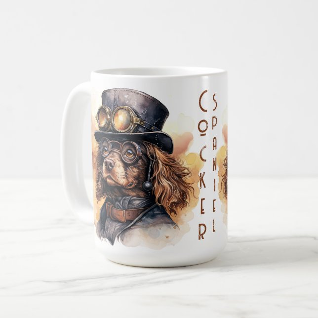 Cocker Spaniel Steampunk Hund Kaffemugg (Framsida vänster)
