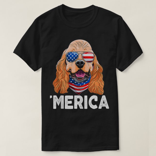 Cocker Spaniel Sunglasses American USA Flag 4th Of T Shirt (Design framsida)