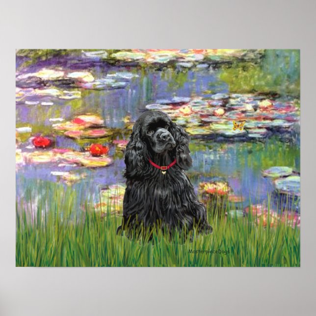 Cocker Spaniel (svart) - Liljor 2 Poster (Framsidan)